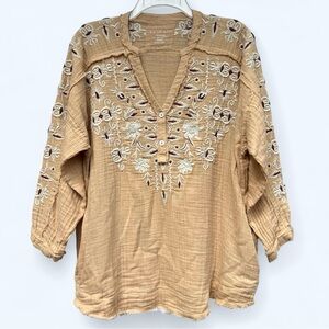 Embroidered Beige Blouse